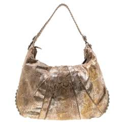 Diane Von Furstenberg Beige/Metallic Silver Suede Python Hobo