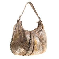 Diane Von Furstenberg Beige/Metallic Silver Suede Python Hobo