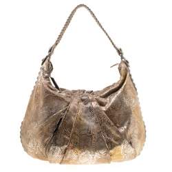 Diane Von Furstenberg Beige/Metallic Silver Suede Python Hobo