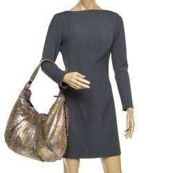 Diane Von Furstenberg Beige/Metallic Silver Suede Python Hobo