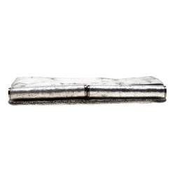 Pre Owned Diane Von Furstenberg Silver Metallic Leather Bonnie Foldover Clutch