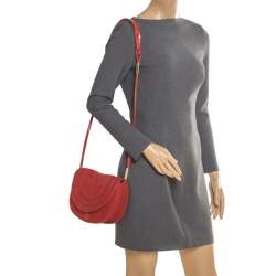 Pre Owned Diane Von Furstenberg Red Nubuck Leather Bullseye Crossbody Bag