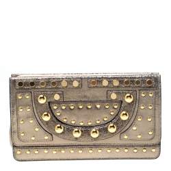 Pre Owned Diane Von Furstenberg Metallic Studded Leather Hayworth Clutch