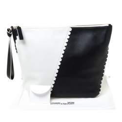 Pre Owned Diane Von Furstenberg Black/White Leather Wristlet