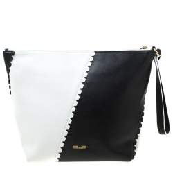 Pre Owned Diane Von Furstenberg Black/White Leather Wristlet