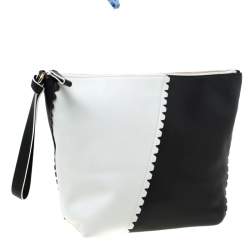Pre Owned Diane Von Furstenberg Black/White Leather Wristlet