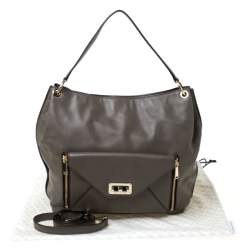 Pre Owned Diane Von Furstenberg Dark Khaki Leather Shoulder Bag