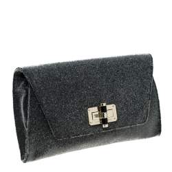 Pre Owned Diane von Furstenberg Grey Glass Beads 440 Gallery Uptown Clutch