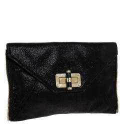 Pre Owned Diane von Furstenberg Black Leather 440 Gallery Uptown Clutch