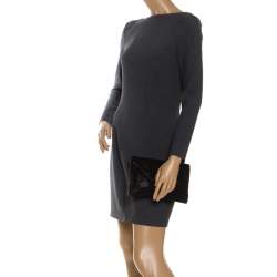 Pre Owned Diane von Furstenberg Black Leather 440 Gallery Uptown Clutch