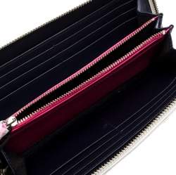 Pre Owned Diane Von Furstenberg White Python Embossed Leather Zip Around Wallet