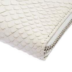 Pre Owned Diane Von Furstenberg White Python Embossed Leather Zip Around Wallet