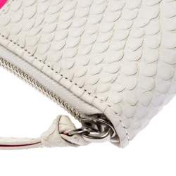 Pre Owned Diane Von Furstenberg White Python Embossed Leather Zip Around Wallet
