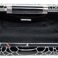 Diane Von Furstenberg Black/White Python Effect Patent Leather Tonda Chain Clutch