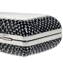 Diane Von Furstenberg Black/White Python Effect Patent Leather Tonda Chain Clutch