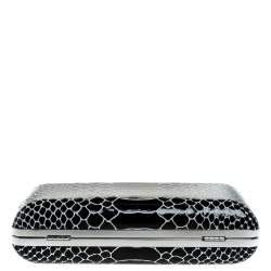 Diane Von Furstenberg Black/White Python Effect Patent Leather Tonda Chain Clutch