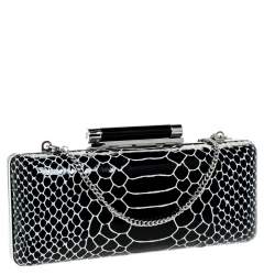Diane Von Furstenberg Black/White Python Effect Patent Leather Tonda Chain Clutch