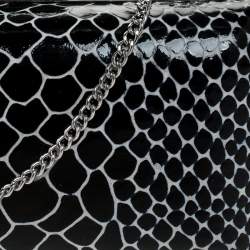Diane Von Furstenberg Black/White Python Effect Patent Leather Tonda Chain Clutch