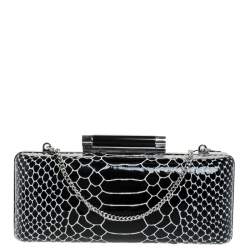 Diane Von Furstenberg Black/White Python Effect Patent Leather Tonda Chain Clutch