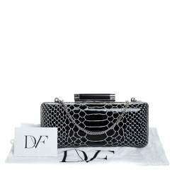 Diane Von Furstenberg Black/White Python Effect Patent Leather Tonda Chain Clutch