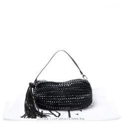 Diane Von Furstenberg Metallic Black Chainlink Leather Stephanie Shoulder Bag