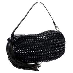 Diane Von Furstenberg Metallic Black Chainlink Leather Stephanie Shoulder Bag