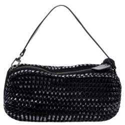 Diane Von Furstenberg Metallic Black Chainlink Leather Stephanie Shoulder Bag