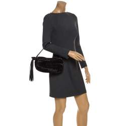 Diane Von Furstenberg Metallic Black Chainlink Leather Stephanie Shoulder Bag
