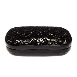 Pre Owned Diane Von Furstenberg Black/Gold Lace and Patent Leather Sphere Chain Clutch