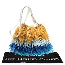 Pre Owned Diane Von Furstenberg Multicolor Raffia and Leather Fringe Shoulder Bag