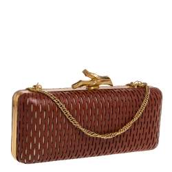 Pre Owned Diane von Furstenberg Copper Brown Perforated Leather Long Lytton Clutch