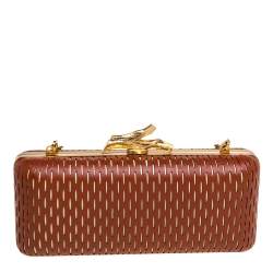 Pre Owned Diane von Furstenberg Copper Brown Perforated Leather Long Lytton Clutch