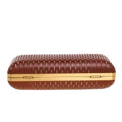 Pre Owned Diane von Furstenberg Copper Brown Perforated Leather Long Lytton Clutch