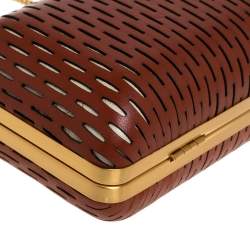 Pre Owned Diane von Furstenberg Copper Brown Perforated Leather Long Lytton Clutch