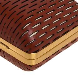 Pre Owned Diane von Furstenberg Copper Brown Perforated Leather Long Lytton Clutch