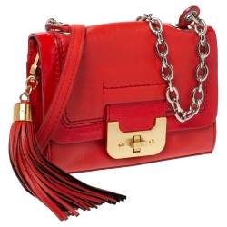 Pre Owned Diane Von Furstenberg Red Leather Mini Harper Shoulder Bag