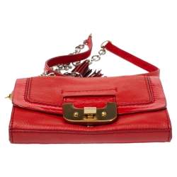 Pre Owned Diane Von Furstenberg Red Leather Mini Harper Shoulder Bag