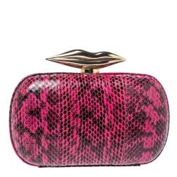 Pre Owned Diane Von Furstenberg Magenta/Black Python Flirty Minaudiere Chain Clutch