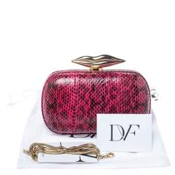 Pre Owned Diane Von Furstenberg Magenta/Black Python Flirty Minaudiere Chain Clutch