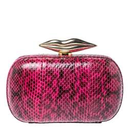 Pre Owned Diane Von Furstenberg Magenta/Black Python Flirty Minaudiere Chain Clutch