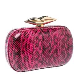 Pre Owned Diane Von Furstenberg Magenta/Black Python Flirty Minaudiere Chain Clutch