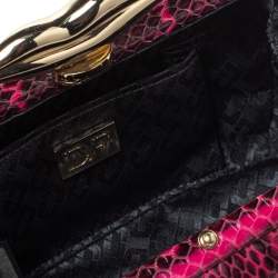 Pre Owned Diane Von Furstenberg Magenta/Black Python Flirty Minaudiere Chain Clutch