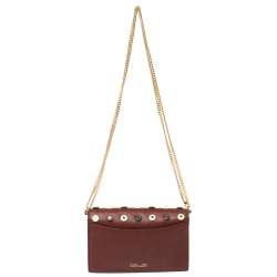 Pre Owned Diane von Furstenberg Burgundy Leather Studded Flap Shoulder Bag