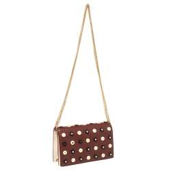 Pre Owned Diane von Furstenberg Burgundy Leather Studded Flap Shoulder Bag