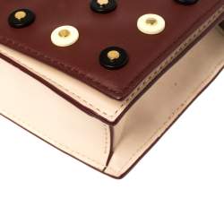 Pre Owned Diane von Furstenberg Burgundy Leather Studded Flap Shoulder Bag