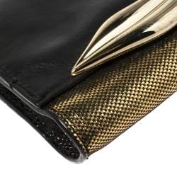 Diane von Furstenberg Metallic Gold Fabric and Black Leather Flirty Lips Mini Crossbody Bag
