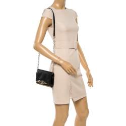Diane von Furstenberg Metallic Gold Fabric and Black Leather Flirty Lips Mini Crossbody Bag