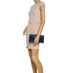 Pre Owned Diane Von Furstenberg Blue Croc Embossed Secret Agent Clutch