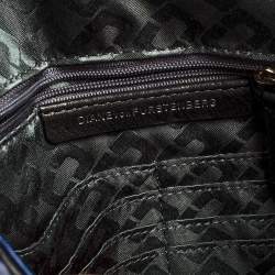 Pre Owned Diane Von Furstenberg Blue Croc Embossed Secret Agent Clutch