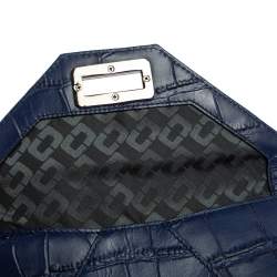 Pre Owned Diane Von Furstenberg Blue Croc Embossed Secret Agent Clutch